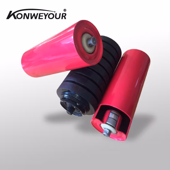 Convoyeur à bande HDPE Nylon Plastique Acier Auto-alignement Formation Transporteur Auge Disque recouvert de caoutchouc Impact Offset Retour plat Guide d'aile Guirlande Rouleau